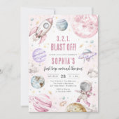 Outer Space Planets Astronaut Girl Birthday Kaart (Voorkant)