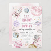 Outer Space Planets Astronaut Girl Birthday Kaart (Voorkant / Achterkant)