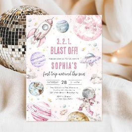 Outer Space Planets Astronaut Girl Birthday Kaart