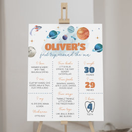 Outer Space Planets Eerste Verjaardag Mijlpaal Tek Poster