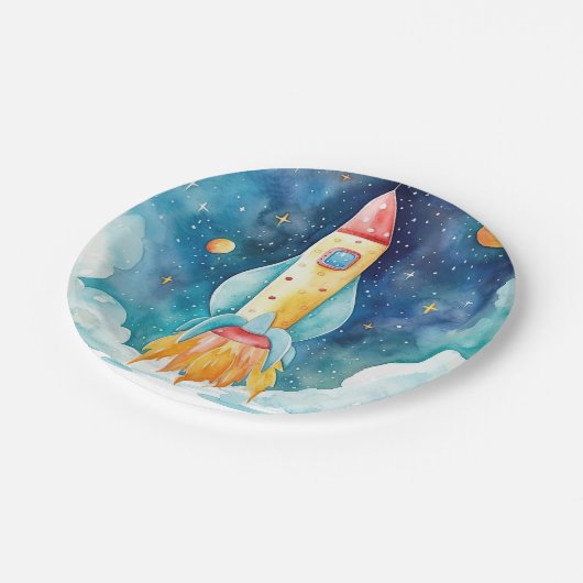 Outer Space Planets Eerste Verjaardag Papieren Bordje (Gekanteld)