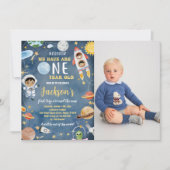 Outer Space Planets Eerste Verjaardag Party Foto Kaart (Voorkant)