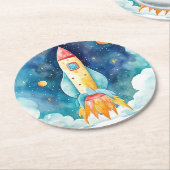 Outer Space Planets Eerste Verjaardag Ronde Kartonnen Onderzetter (Gebogen)