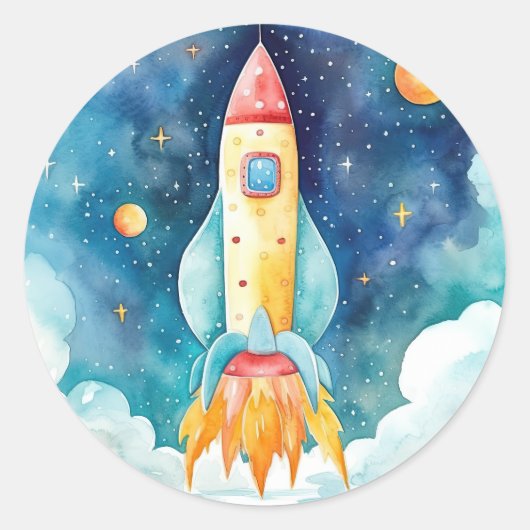 Outer Space Planets Eerste Verjaardag Ronde Sticker (Voorkant)