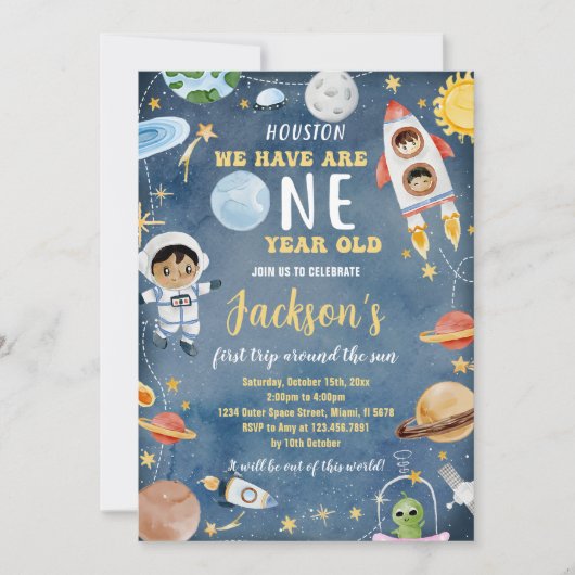 Outer Space Planets Eerste Verjaardagsfeest Kaart (Voorkant)