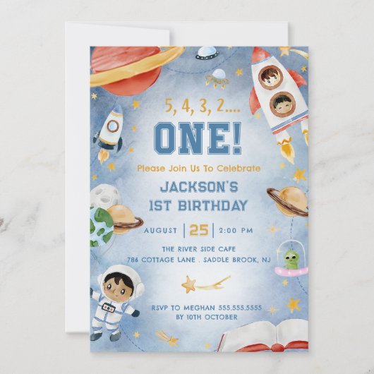 Outer Space Planets Eerste Verjaardagsfeest Kaart (Voorkant)