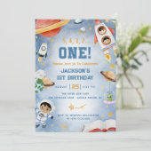 Outer Space Planets Eerste Verjaardagsfeest Kaart (Staand voorkant)