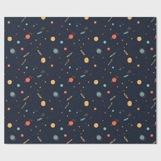 Outer Space Planets Galaxy Boy Verjaardag Cadeaupapier (Vlak)