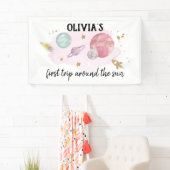 Outer Space Planets Girl Eerste Verjaardag Achterg Spandoek (Insitu)