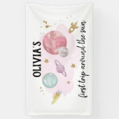 Outer Space Planets Girl Eerste Verjaardag Achterg Spandoek (Verticaal)