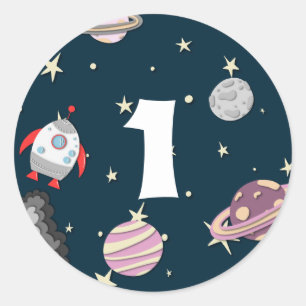 Outer Space Planets Girl Galaxy First Birthday Ronde Sticker