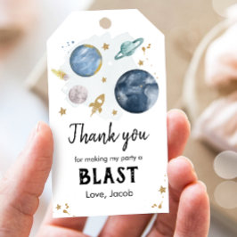 Outer Space Planets Gold Boy Birthday Hartelijk da Cadeaulabel