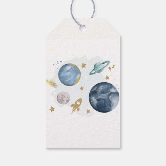 Outer Space Planets Gold Boy Birthday Hartelijk da Cadeaulabel (Achterkant)