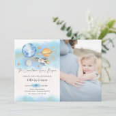 Outer Space Planets Jongen Eerste Baby shower Foto Kaart (Staand voorkant)