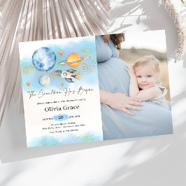 Outer Space Planets Jongen Eerste Baby shower Foto Kaart