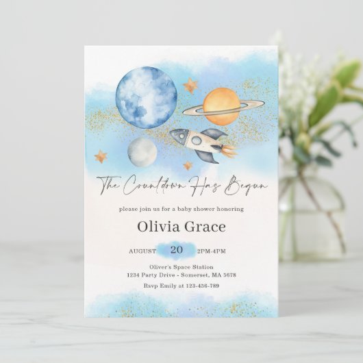 Outer Space Planets Jongen Eerste Baby shower Part Kaart (Staand voorkant)