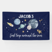 Outer Space Planets Jongen Eerste Verjaardag Achte Spandoek (Horizontaal)