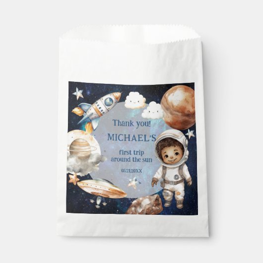 Outer Space Planets Jongen Eerste Verjaardag Favor Bedankzakje (Voorkant)