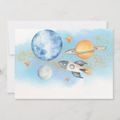 Outer Space Planets Jongen Eerste Verjaardag Foto Kaart (Achterkant)