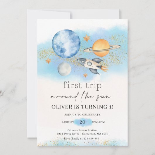 Outer Space Planets Jongen Eerste Verjaardag Kaart (Voorkant)