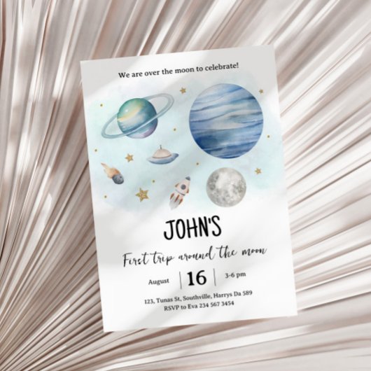 Outer Space Planets Jongen Eerste Verjaardag Kaart