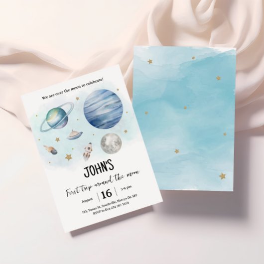 Outer Space Planets Jongen Eerste Verjaardag Kaart