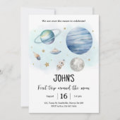 Outer Space Planets Jongen Eerste Verjaardag Kaart (Voorkant)