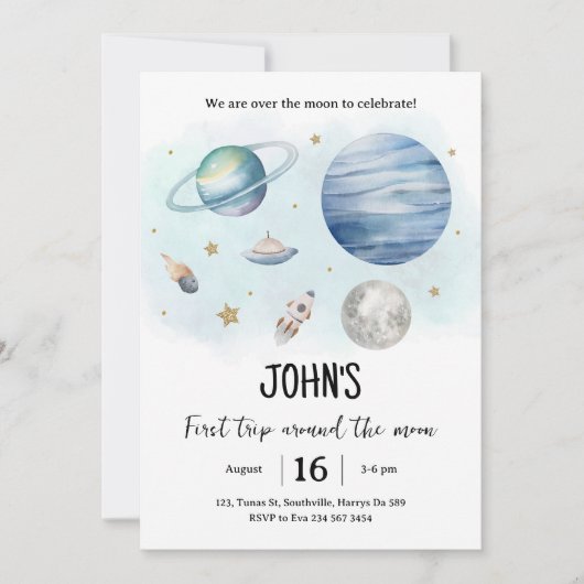 Outer Space Planets Jongen Eerste Verjaardag Kaart (Voorkant)