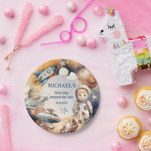 Outer Space Planets Jongen Eerste Verjaardag Papieren Bordje (Feest)