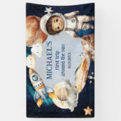 Outer Space Planets Jongen Eerste Verjaardag Spandoek (Verticaal)