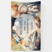 Outer Space Planets Jongen Eerste Verjaardag Spandoek (Verticaal)