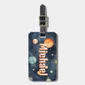 Outer Space Planets Jongens Schooltas Label  Bagagelabel (Voorkant verticaal)