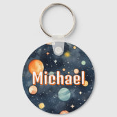 Outer Space Planets Jongens Schooltas Label Sleutelhanger (Voorkant)