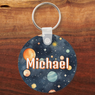 Outer Space Planets Jongens Schooltas Label Sleutelhanger