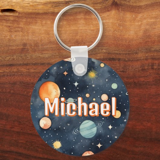 Outer Space Planets Jongens Schooltas Label Sleutelhanger (Voorkant)