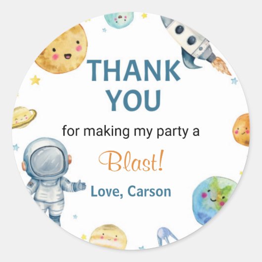 Outer Space Planets Jongensfeestje Stickers (Voorkant)