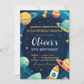Outer Space Planets Kids Verjaardagsfeest Uitnodig Kaart (Voorkant)