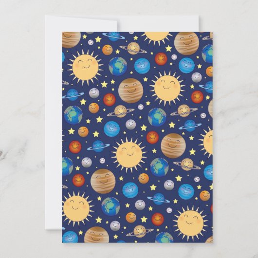 Outer Space Planets Kinder 1e verjaardagsfeestje G Kaart (Achterkant)