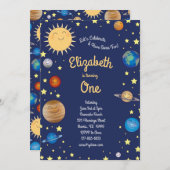 Outer Space Planets Kinder 1e verjaardagsfeestje G Kaart (Voorkant / Achterkant)