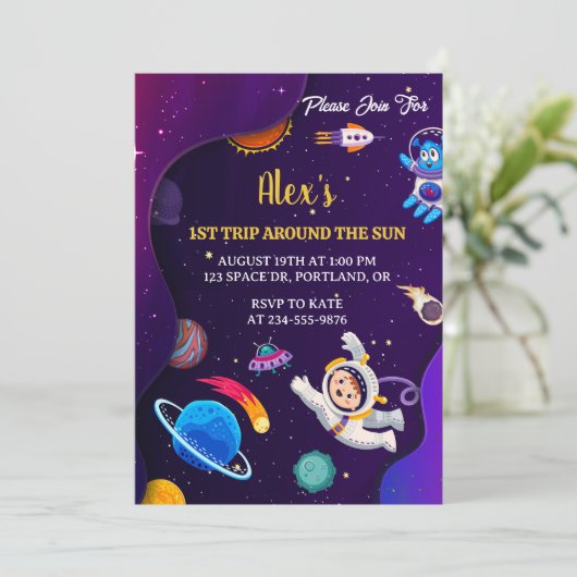 Outer Space Planets Kinder eerste verjaardagsuitno Kaart (Staand voorkant)