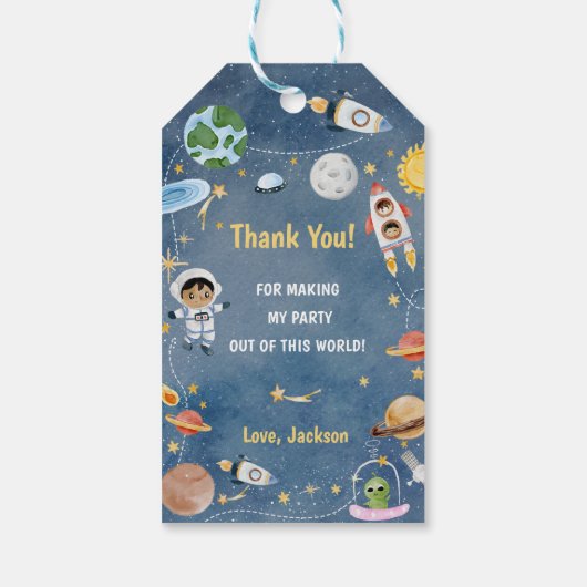 Outer Space Planets Raket Ship Bedankt Cadeau Labe Cadeaulabel (Achterkant)