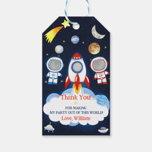 Outer Space Planets Raket Ship Bedankt Cadeau Labe Cadeaulabel (Voorkant)
