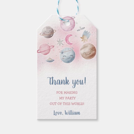 Outer Space Planets Raket Ship Dank u Cadeaulabel (Voorkant)