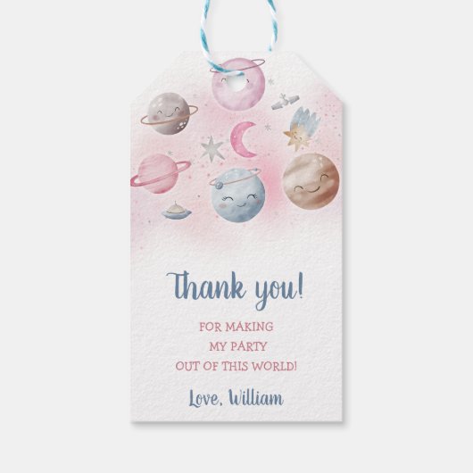 Outer Space Planets Raket Ship Dank u Cadeaulabel (Achterkant)