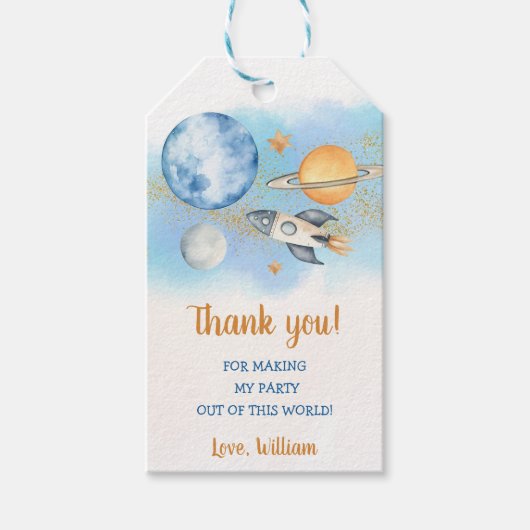 Outer Space Planets Raket Ship Dank u Cadeaulabel (Voorkant)