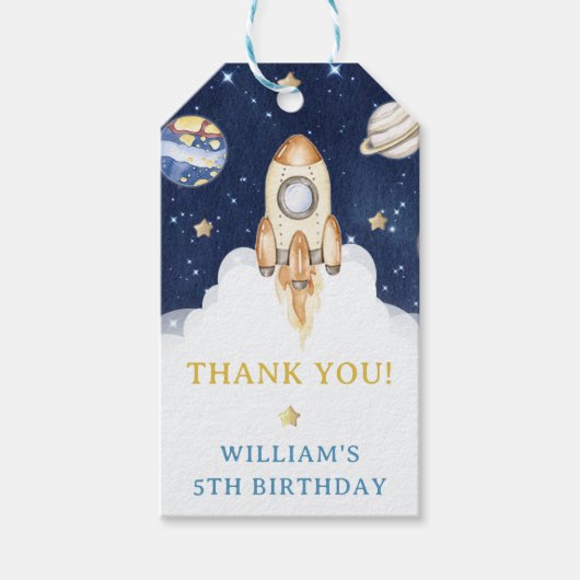 Outer Space Planets Raket Ship Dank u Cadeaulabel (Voorkant)