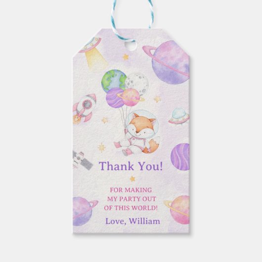 Outer Space Planets Raket Ship Dank u Cadeaulabel (Voorkant)