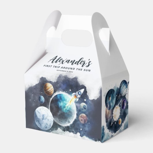 Outer Space Planets & Raketschip Verjaardagsfeest Bedankdoosjes (Voorkant Zijde)