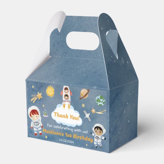Outer Space Planets & Raketschip Verjaardagsfeest Bedankdoosjes (Voorkant Zijde)