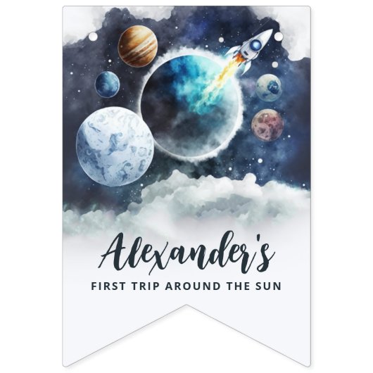 Outer Space Planets & Raketschip Verjaardagsfeest Vlaggetjes (Tweede vlag)